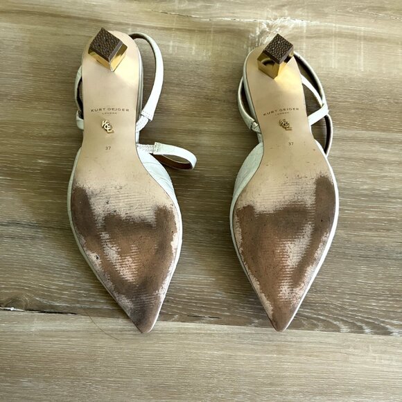 Kurt Geiger Della Beige Croc Print Pointed Toe Slingback High Heels - Picture 8 of 11